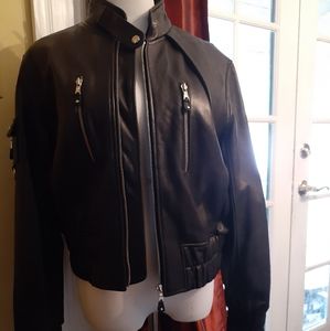 A black cropped leather jacket NWT